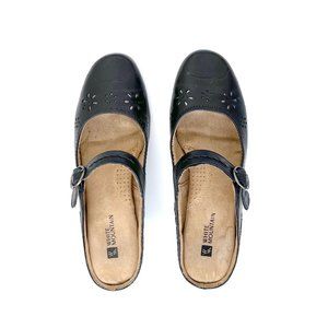 White Mountain dark navy leather mules, size 8 US